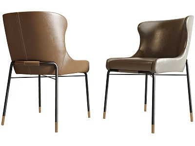 Modern Leather Single Chair in Brown and Gray with Black Legs and Gold Tips 3d model