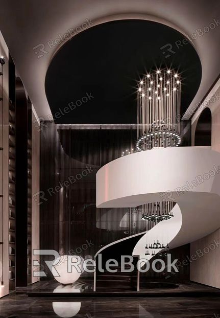 Modern fashion elements hotel lobby design revolving stairs lotus lotus lotus root art chandelier moon lamp model