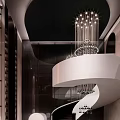 Elegant Modern Hotel Lobby With Spiral Staircase White Railing And Crystal Chandelier
