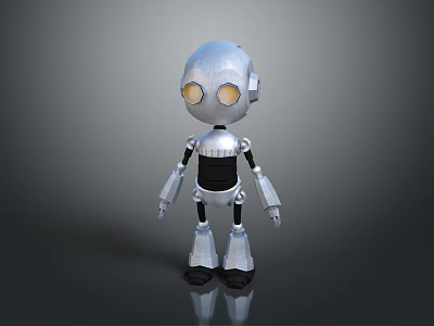 Animated Robot Game Movie Character 3D Model With Silver Body Yellow Eyes And Mechanical Design 3d model