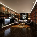 Luxury Living Room Interior With Dark Wooden Walls Large TV Sofa And Patterned Rug