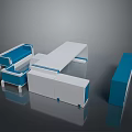 Modern White Dining Table With Blue Seats And Contemporary Storage Design 3d model