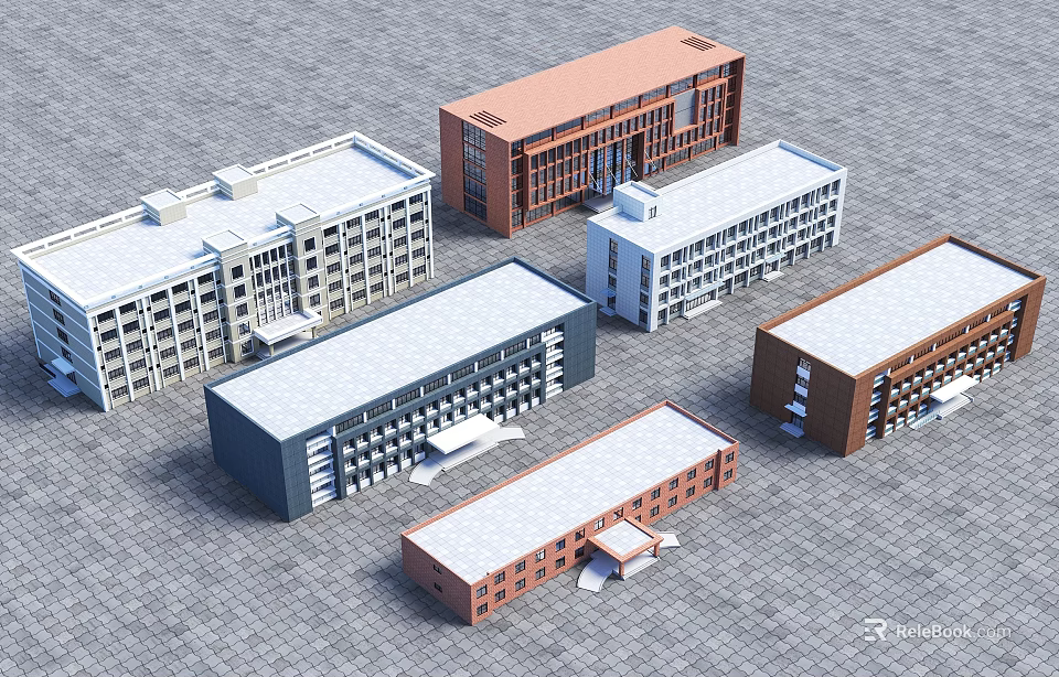 Diverse Architectural Building Models With Various Colors And Styles 3d model 