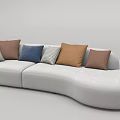 Light Gray Curved Sectional Sofa With Various Colored And Patterned Cushions 3d model