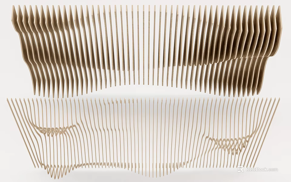 Modern Ceiling Design With Wavy Wooden Stripes And Elegant Curved Patterns 3d model 