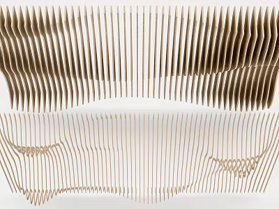 Modern Ceiling Design With Wavy Wooden Stripes And Elegant Curved Patterns 3d model