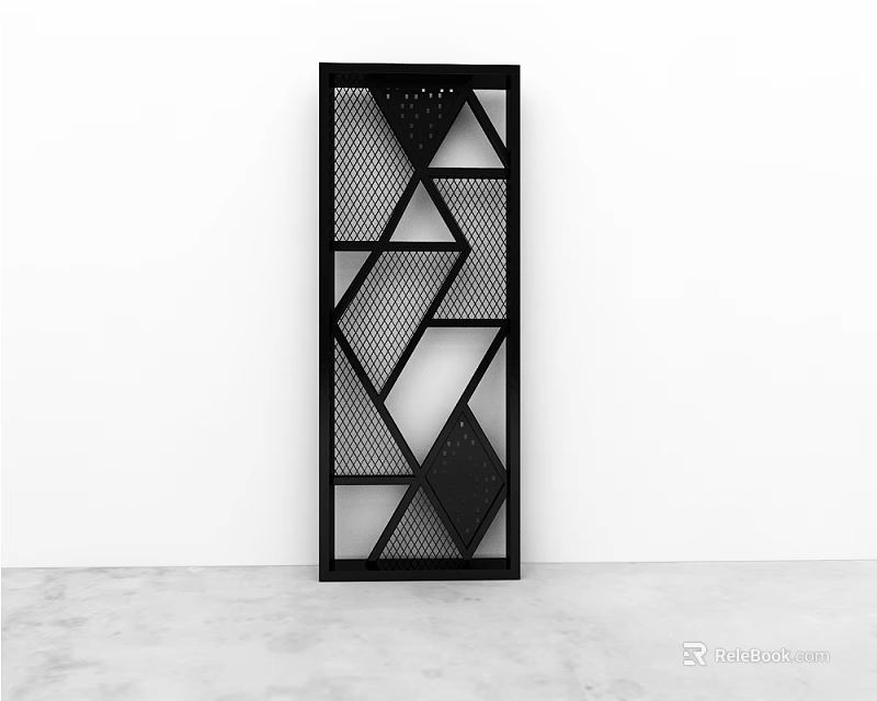 Modern Black Metal Room Divider With Geometric Perforated Design For Interior Space 3d model 