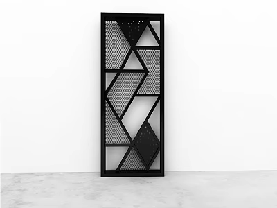 Modern Black Metal Room Divider With Geometric Perforated Design For Interior Space 3d model
