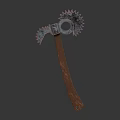 Unique Hand Tool With Wooden Handle And Spiked Metal Gear Head Design