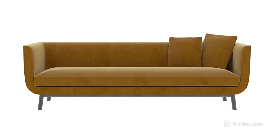 Modern Brown Velvet Sectional Sofa With Comfortable Cushions And Metal Legs 3d model 