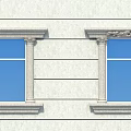 Casement Windows with Stone Frames Decorative Columns and Blue Glass on Light Colored Wall 3d model