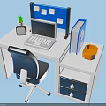 Essential Home Office Supplies Desk With Laptop Blue Folders Green Plant Orange Basket And Chair
