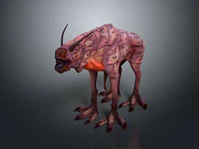 3D Fantasy Creature Character With Pink Spotted Body Horns Claws And Glowing Parts 3d model