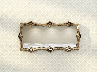 Elegant Ornate Decorative Mirror With Gold Geometric Frame For Wall Decor 3d model