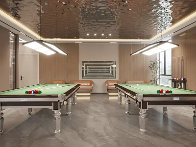 Modern Clubhouse Interior With Snooker Tables And Sofas 3d model
