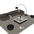 Modern Sectional Sofa And Glass Coffee Table Set With Armchair Floor Lamp Ottoman On Rug
