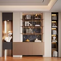 Modern Elegant Decorative Cabinet With Open Marble Shelves Books Sculptures And Built In Lighting