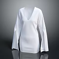 White V Neck Long Sleeve Dress With Bell Sleeves And Smooth Fabric Design