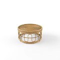 Modern Rattan Stool With Round Woven Seat And Natural Wooden Frame