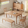 Cozy Home Dining Room Wooden Table Chairs Set With Bench Vase Flowers And Window Blinds