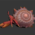 Pink Hermit Crab With Spiky Shell And Red Claws On Dark Background