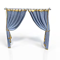 Elegant Blue Curtain With Gold Accents Draped On Decorative Metal Rod