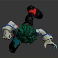 Anime Character Action Figure Featuring Green Hair Teal Costume Red Belt Black Shoes Jumping Pose