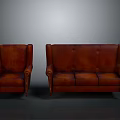 Vintage Brown Leather Sofa And Armchair Furniture Set For Living Room