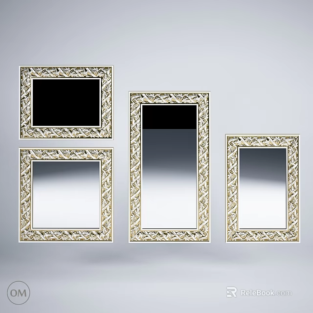 Ornate Carved Frame Mirrors In Various Shapes And Sizes On Gray Background 3d model 