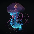 Luminous Purple Blue Jellyfish Game Character With Mechanical Inner Structure And Glowing Tentacles