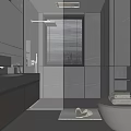 Modern Bathroom Interior With White Bathtub Vanity Mirror And Blinds