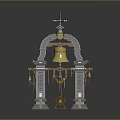 Ornate Arch Structure With Golden Bell Stone Pillars And Cross Top Decor