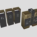 Public Facilities Modern Waste Sorting Bins With Golden Black Design And Recycling Symbols