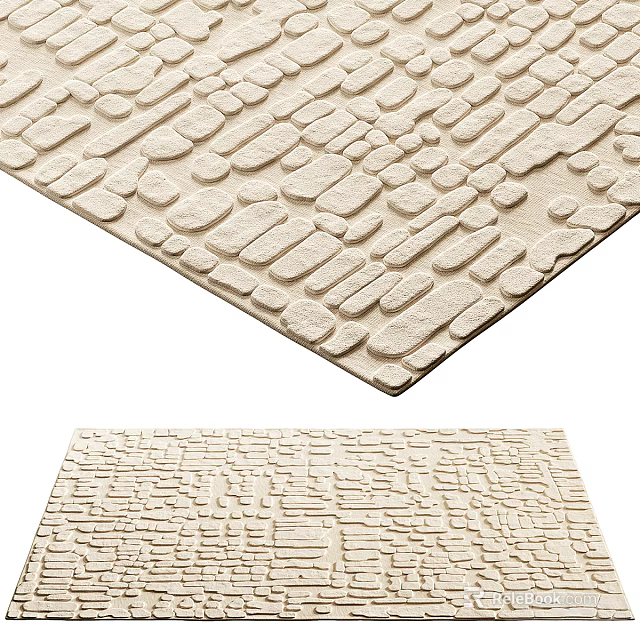Natural Beige Square Rug with Embossed Stone Pattern for Home Decor 3d model 