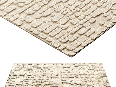 Natural Beige Square Rug with Embossed Stone Pattern for Home Decor 3d model