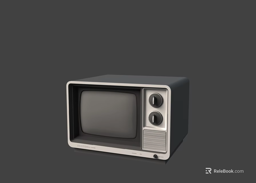 Vintage Television with Classic Design Two Knobs Gray Screen and Retro Aesthetic on Dark Background 3d model 