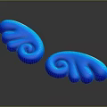 Two Blue Glossy Abstract Character Creature Shapes With Spiral Wave Design On Dark Background