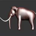 Red Furry Mammoth Model With Long White Tusks On Gray Background