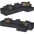 Modern Gray Upholstered L shaped Sectional Sofa With Multiple Brown Striped Cushions 3d model