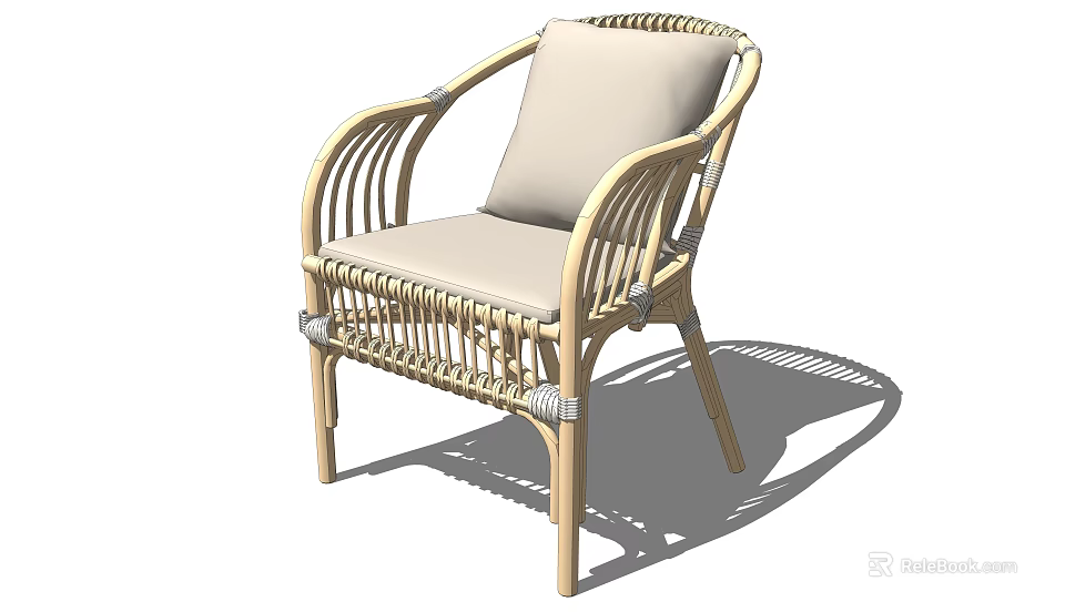 Comfortable Stylish Rattan Leisure Chair Featuring Beige Cushion And Armrest Design 3d model 