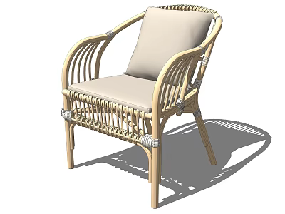 Comfortable Stylish Rattan Leisure Chair Featuring Beige Cushion And Armrest Design 3d model