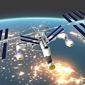 International Space Station With Solar Panels Orbiting Earth Over Illuminated Cities