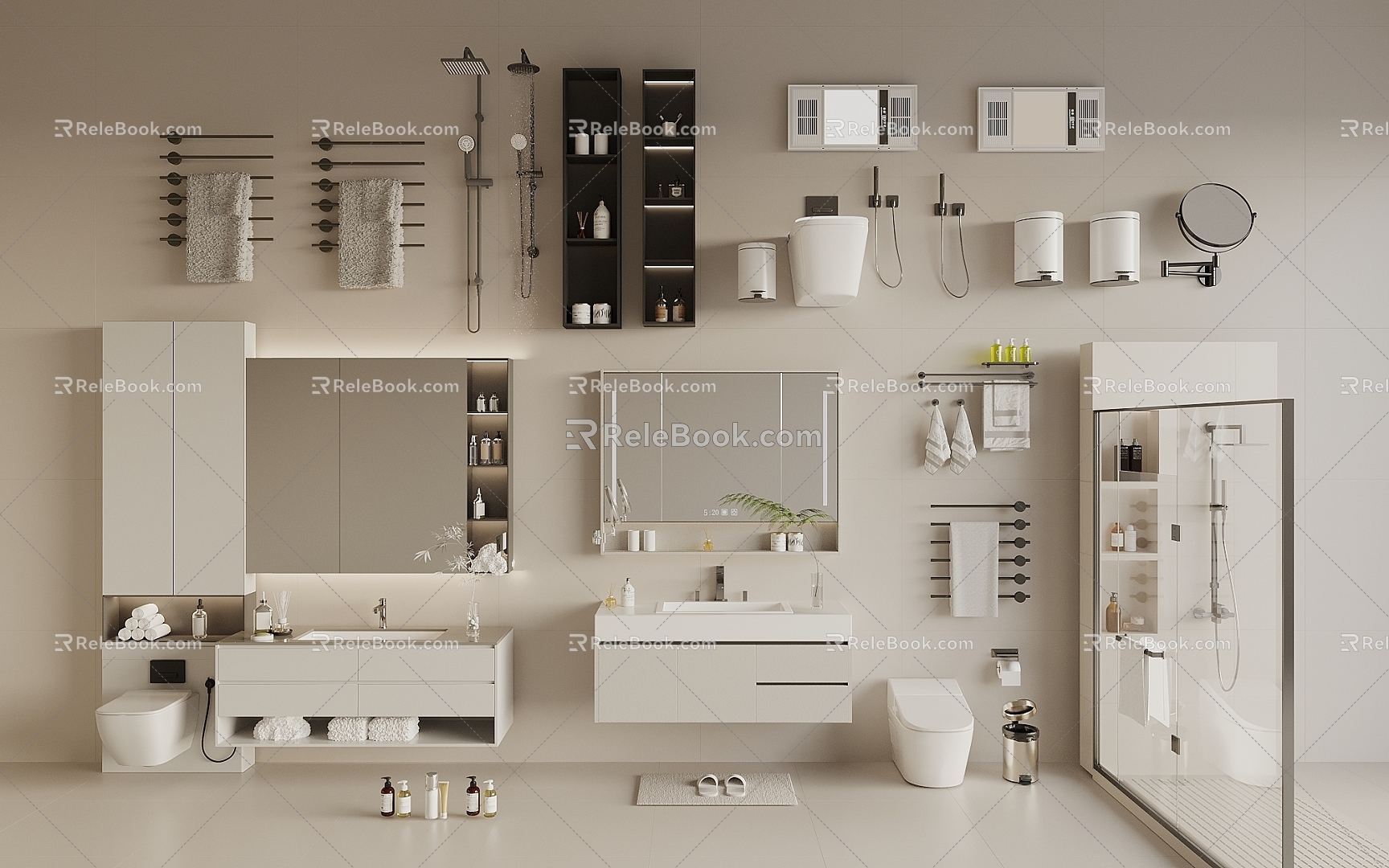 Modern Bathroom Supplies Combination Bath Cabinet Towel Rack Shower Shower Partition Toilet 3d model