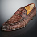 Classic Brown Leather Loafers With Snakeskin Woven Pattern And Leather Sole