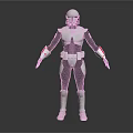 3D Armored Sci Fi Character With White Helmet Black Red Armor Standing Pose