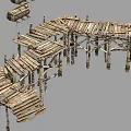 Rustic Wooden Bridge With Multiple Planks Supporting Pillars And Natural Wood Tones
