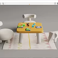 Yellow Kids Table With Colorful Blocks Books White Chairs Elephant Toy On Patterned Rug
