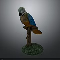 Colorful Parrot Statue Perched On Tree Branch With Green Grass Base