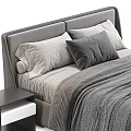 Modern Double Bed With Upholstered Headboard Gray White Bedding And Bedside Table 3d model