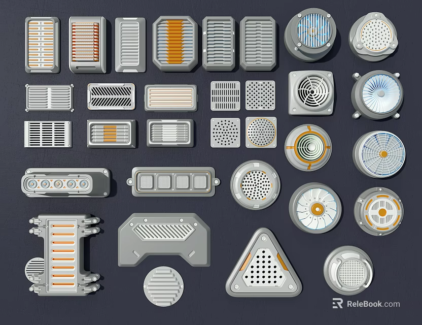 Various Modern Air Conditioner Vents With Different Shapes And Grille Patterns 3d model 